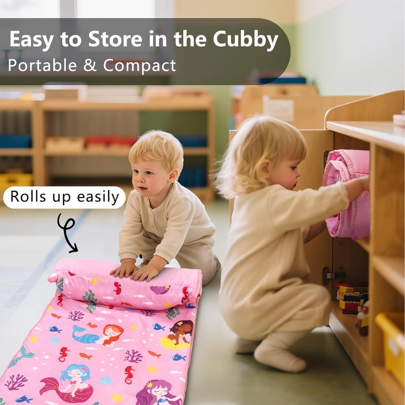 PRIMLECT Toddler Nap Mat with Removable Pillow and Fleece Blanket, Extra Large 55''x35'' Sleeping Bag, Washable, Light, Easy to Roll up, Perfect for Daycare, Preschool, Kindergarten, Travel - Image 2